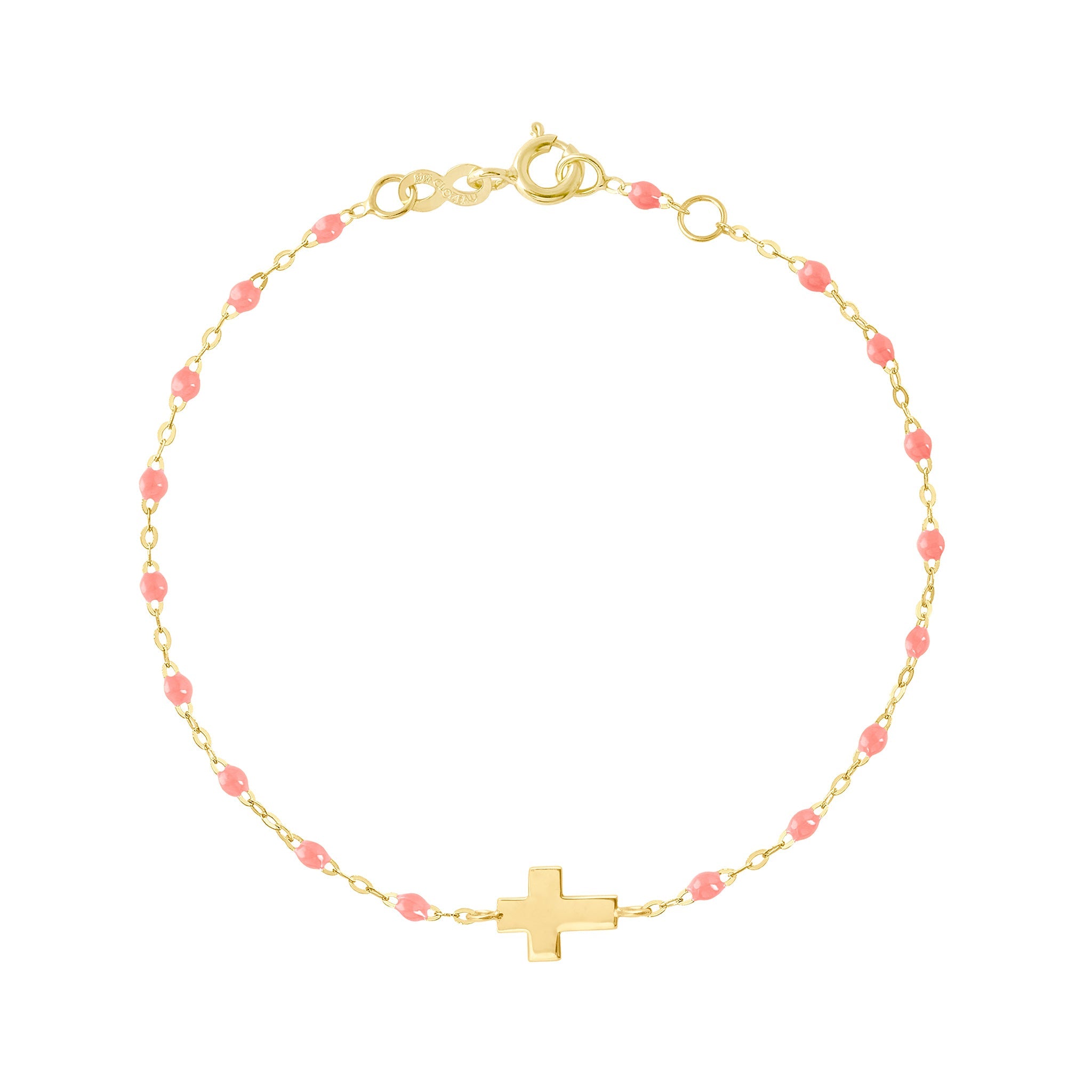 Gigi Clozeau - Bracelet bébé fuchsia Croix, or jaune, 13 cm