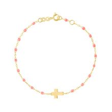 Gigi Clozeau - Bracelet bébé fuchsia Croix, or jaune, 13 cm