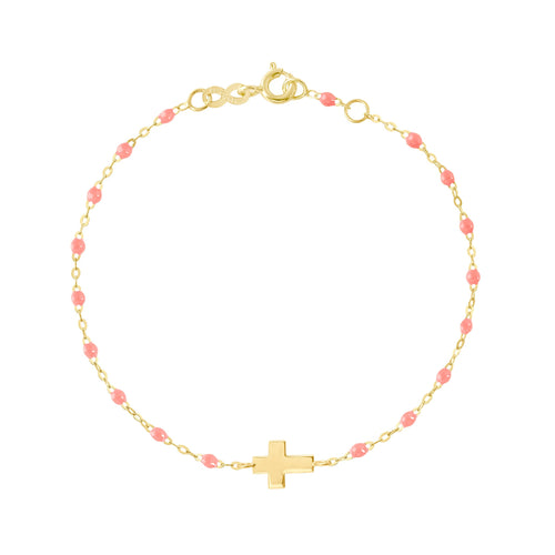 Gigi Clozeau - Bracelet bébé fuchsia Croix, or jaune, 13 cm