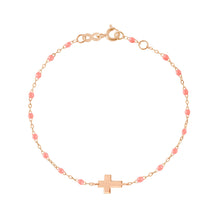 Gigi Clozeau - Bracelet bébé fuchsia Croix , or rose, 13 cm