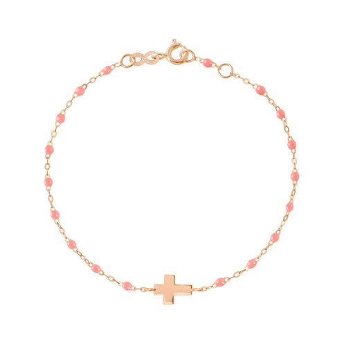 Gigi Clozeau - Bracelet bébé fuchsia Croix , or rose, 13 cm