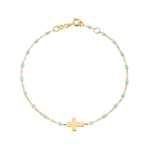 Gigi Clozeau - Bracelet bébé jade Croix, or jaune, 13 cm