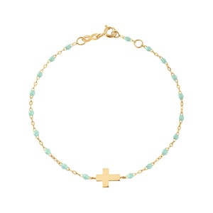 Gigi Clozeau - Bracelet bébé jade Croix, or jaune, 13 cm