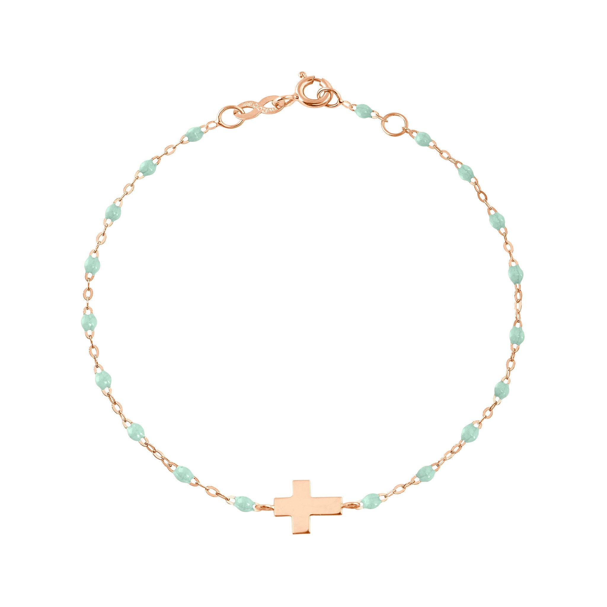 Gigi Clozeau - Bracelet bébé jade Croix, or rose, 13 cm