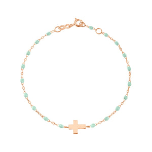Gigi Clozeau - Bracelet bébé jade Croix, or rose, 13 cm