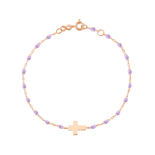 Gigi Clozeau - Bracelet bébé parme Croix, or rose, 13 cm