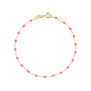 Gigi Clozeau - Bracelet bébé rose fluo Classique Gigi, or jaune, 13 cm