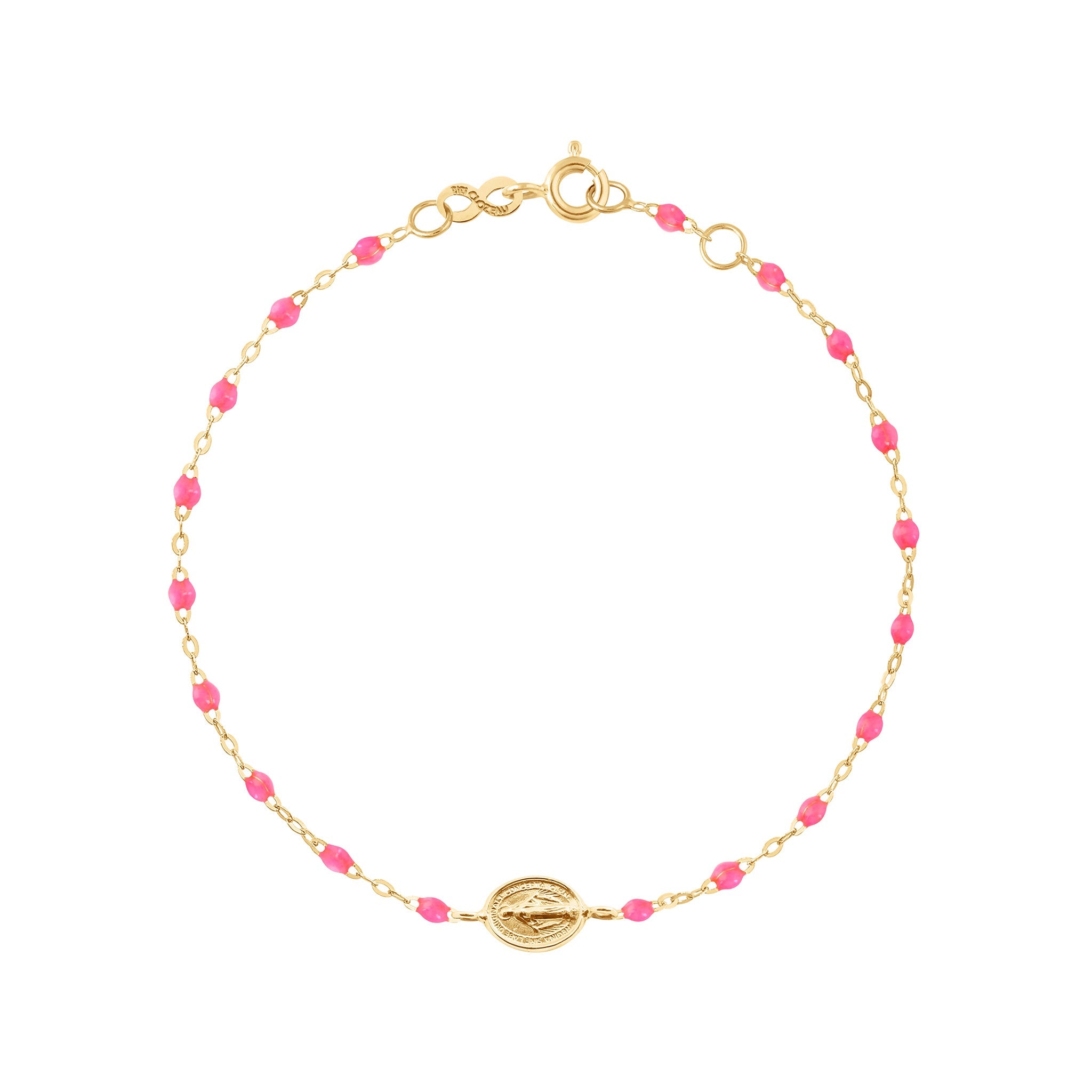 Gigi Clozeau - Bracelet bébé rose fluo Madone or jaune, 13 cm
