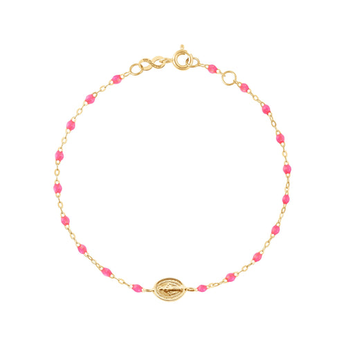 Gigi Clozeau - Bracelet bébé rose fluo Madone or jaune, 13 cm