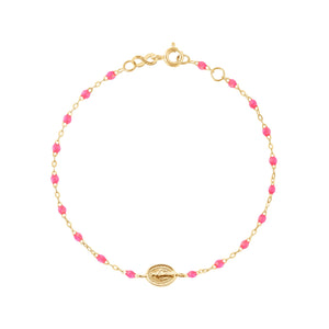 Gigi Clozeau - Bracelet bébé rose fluo Madone or jaune, 13 cm