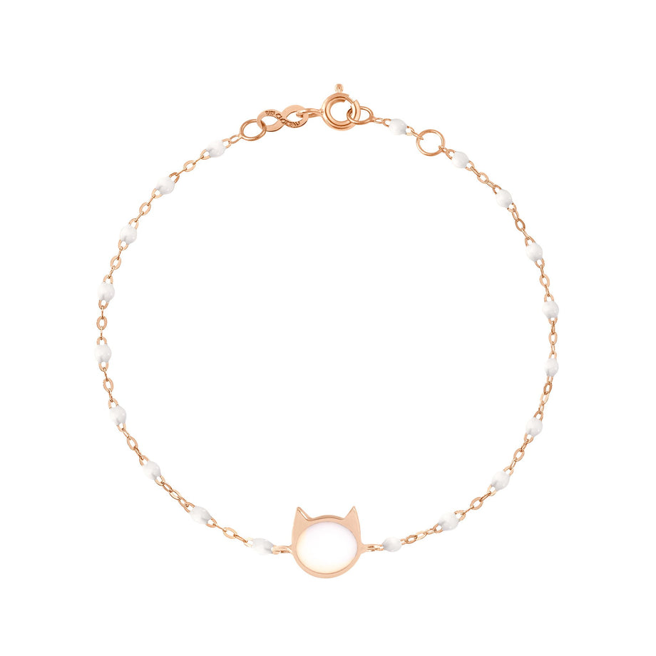 Gigi Clozeau - Bracelet blanc Chat or rose, 17 cm