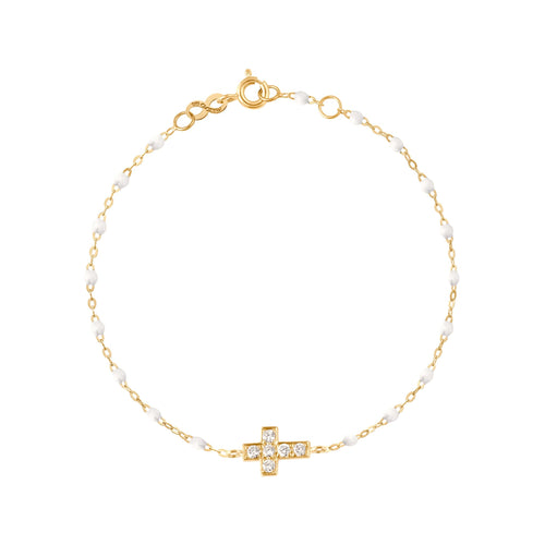 Gigi Clozeau - Bracelet blanc Croix diamants, or jaune, 17 cm