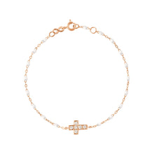 Gigi Clozeau - Bracelet blanc Croix diamants, or rose, 17 cm