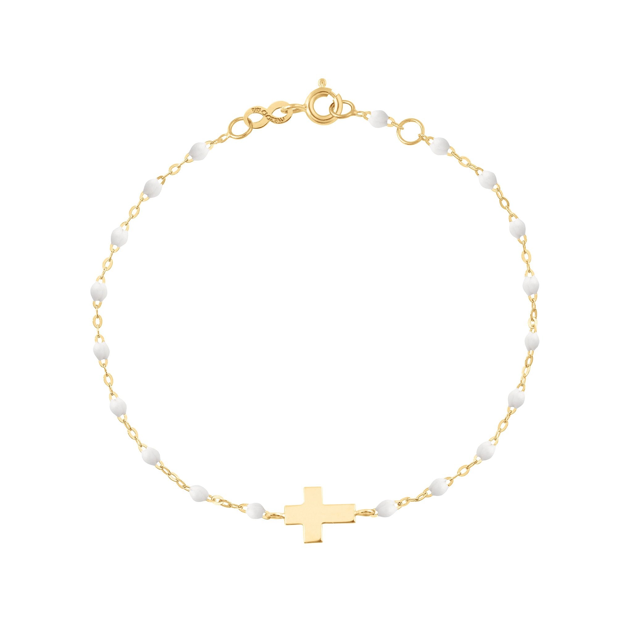 Gigi Clozeau - Bracelet blanc Croix, or jaune, 17cm