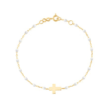 Gigi Clozeau - Bracelet blanc Croix, or jaune, 17cm