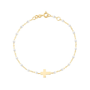 Gigi Clozeau - Bracelet blanc Croix, or jaune, 17cm