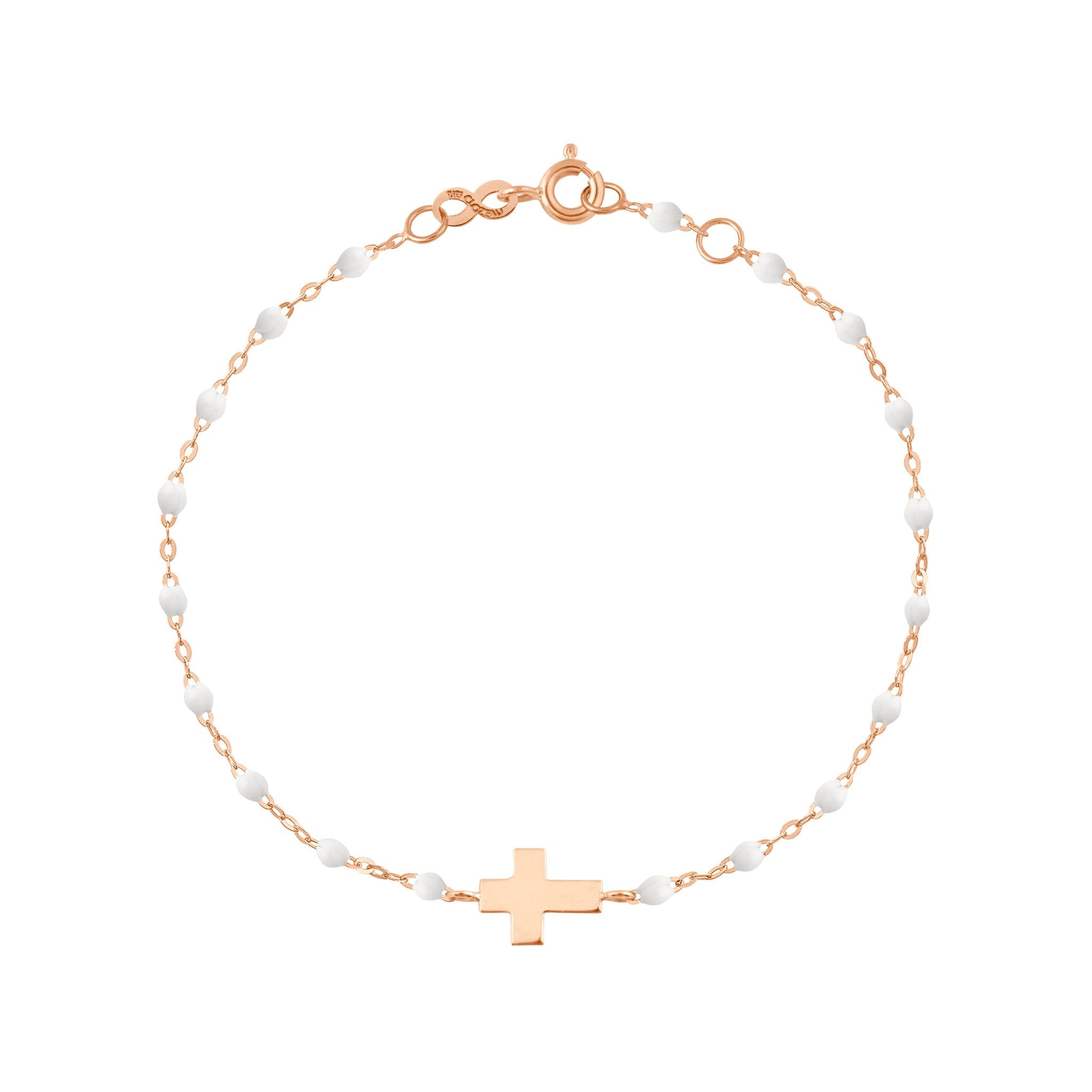 Gigi Clozeau - Bracelet blanc Croix, or rose, 17cm