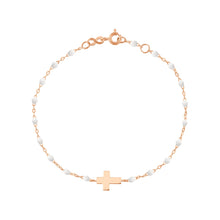 Gigi Clozeau - Bracelet blanc Croix, or rose, 17cm