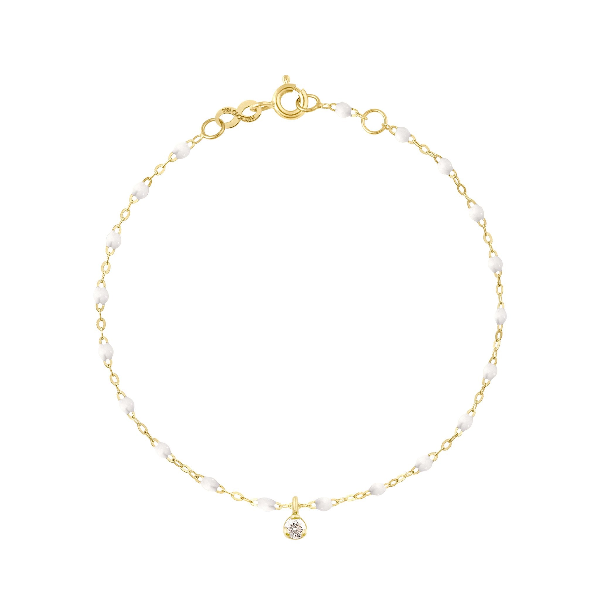 Gigi Clozeau - Bracelet blanc Gigi Suprême, or jaune, 1 diamant, 17 cm