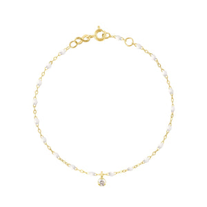 Gigi Clozeau - Bracelet blanc Gigi Suprême, or jaune, 1 diamant, 17 cm