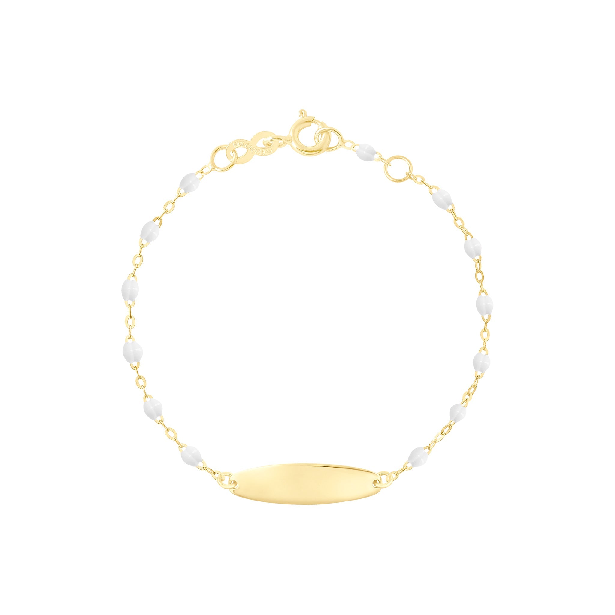 Gigi Clozeau - Bracelet blanc Little Gigi, plaque ovale, or jaune, 13 cm