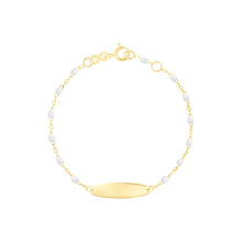 Gigi Clozeau - Bracelet blanc Little Gigi, plaque ovale, or jaune, 13 cm