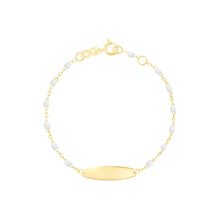 Gigi Clozeau - Bracelet blanc Little Gigi, plaque ovale, or jaune, 15 cm