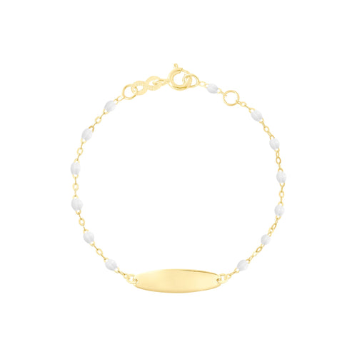 Gigi Clozeau - Bracelet blanc Little Gigi, plaque ovale, or jaune, 15 cm