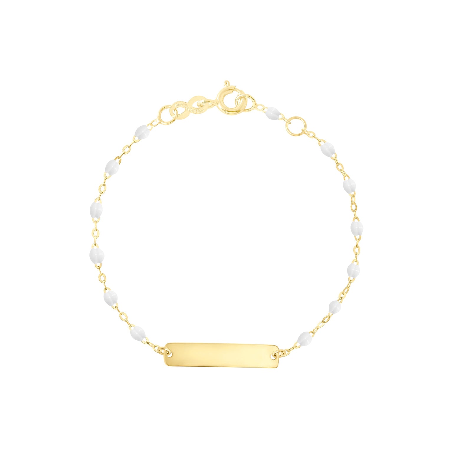 Gigi Clozeau - Bracelet blanc Little Gigi, plaque rectangle, or jaune, 13 cm