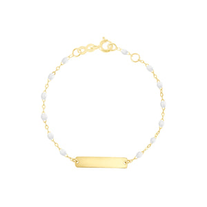 Gigi Clozeau - Bracelet blanc Little Gigi, plaque rectangle, or jaune, 15 cm