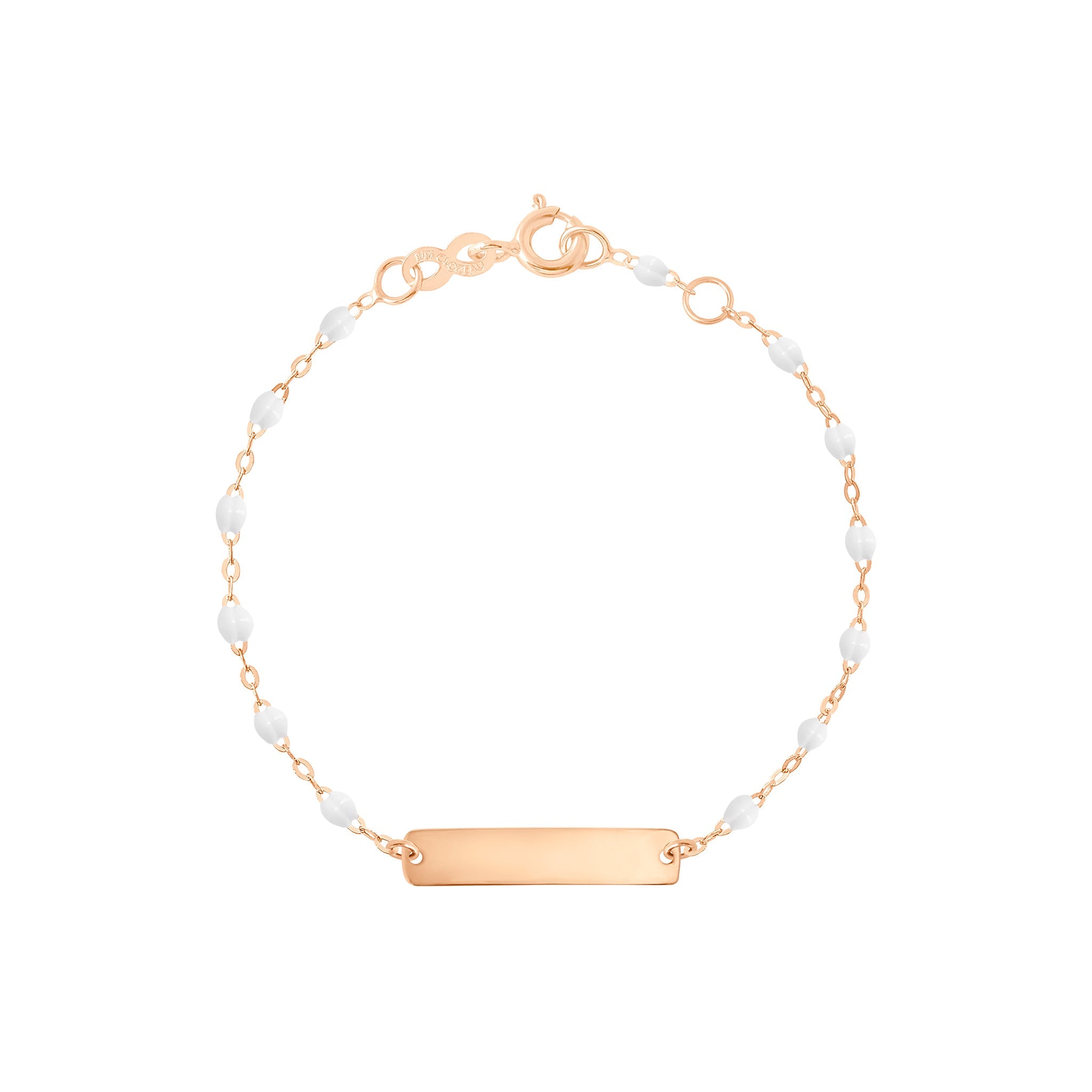 Gigi Clozeau - Bracelet blanc Little Gigi, plaque rectangle, or rose, 13 cm