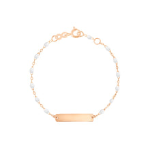 Gigi Clozeau - Bracelet blanc Little Gigi, plaque rectangle, or rose, 13 cm