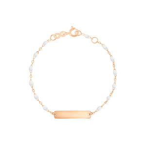 Gigi Clozeau - Bracelet blanc Little Gigi, plaque rectangle, or rose, 13 cm