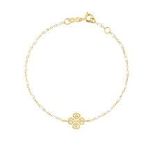 Gigi Clozeau - Bracelet blanc Lucky Trèfle, diamants, or jaune, 17 cm