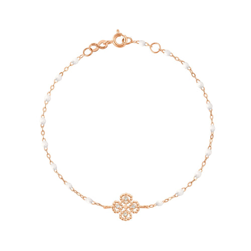 Gigi Clozeau - Bracelet blanc Lucky Trèfle, diamants, or rose, 17 cm