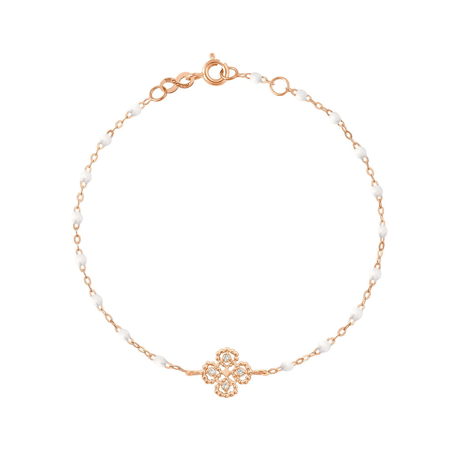 Gigi Clozeau - Bracelet blanc Lucky Trèfle, diamants, or rose, 17 cm