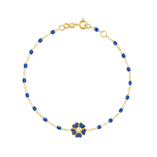 Gigi Clozeau - Bracelet bleu de prusse Fleur, diamant, or jaune, 17 cm