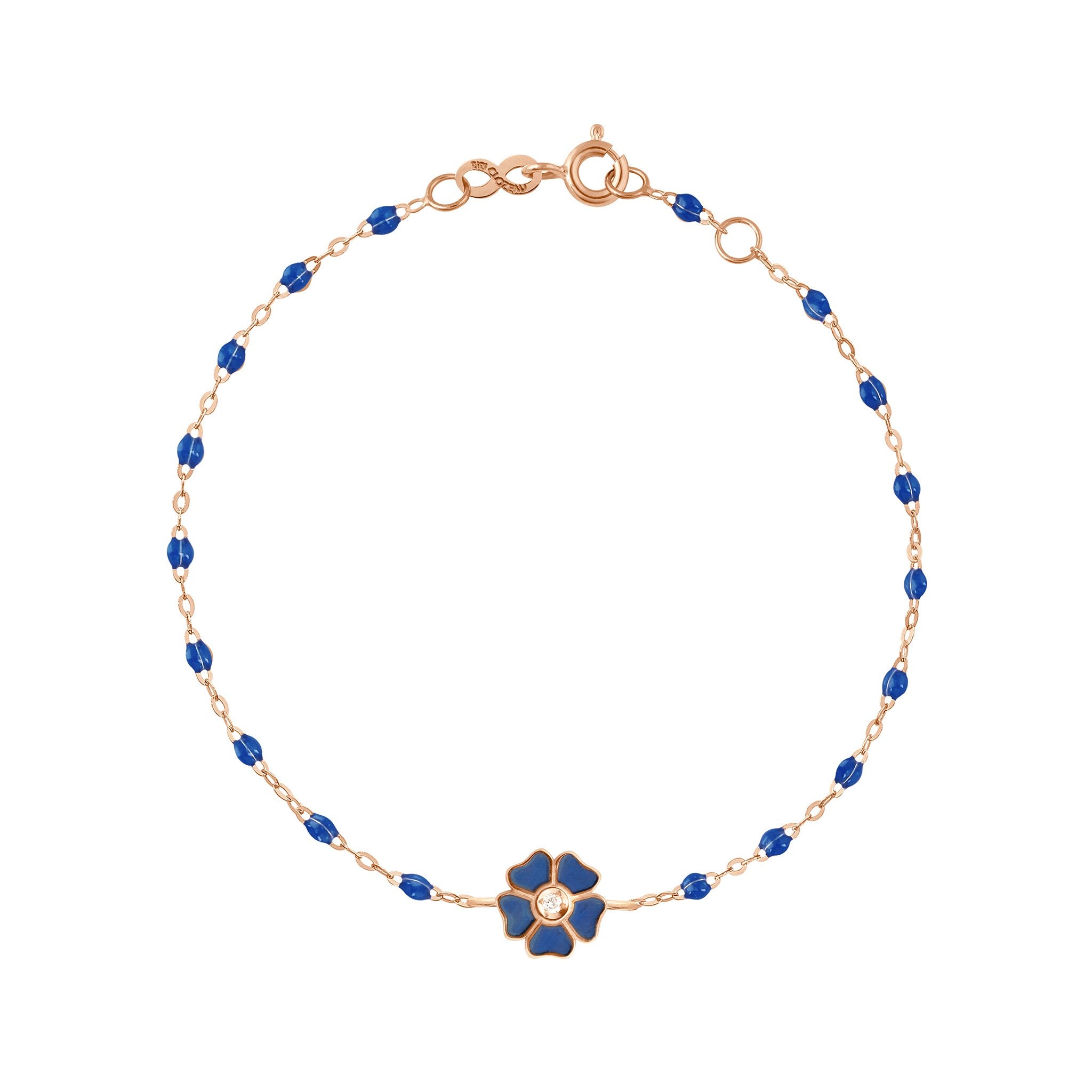 Gigi Clozeau - Bracelet bleu de prusse Fleur, diamant, or rose, 17 cm