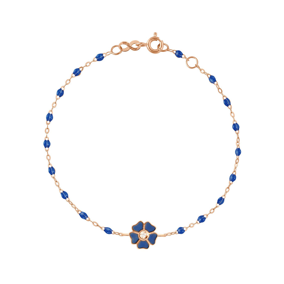 Gigi Clozeau - Bracelet bleu de prusse Fleur, diamant, or rose, 17 cm