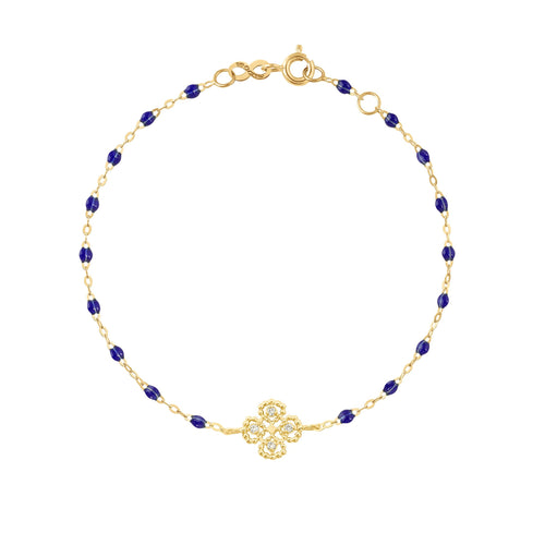 Gigi Clozeau - Bracelet bleu de prusse Lucky Trèfle, diamants, or jaune, 17 cm