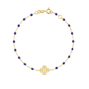 Gigi Clozeau - Bracelet bleu de prusse Lucky Trèfle, diamants, or jaune, 17 cm