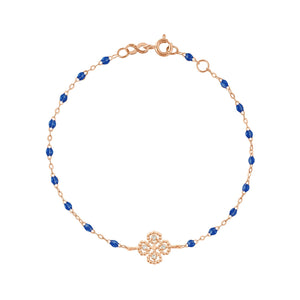 Gigi Clozeau - Bracelet bleu de prusse Lucky Trèfle, diamants, or rose, 17 cm