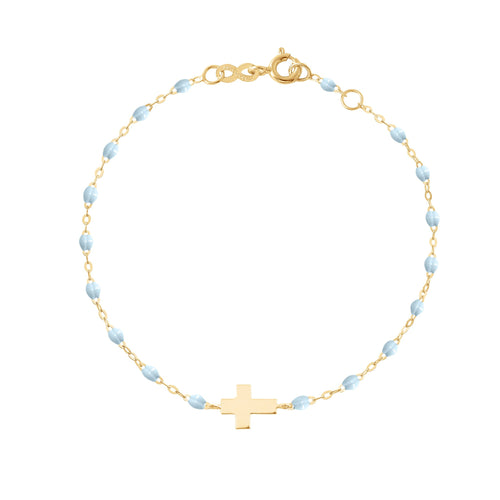 Gigi Clozeau - Bracelet bleu layette Croix, or jaune, 17cm