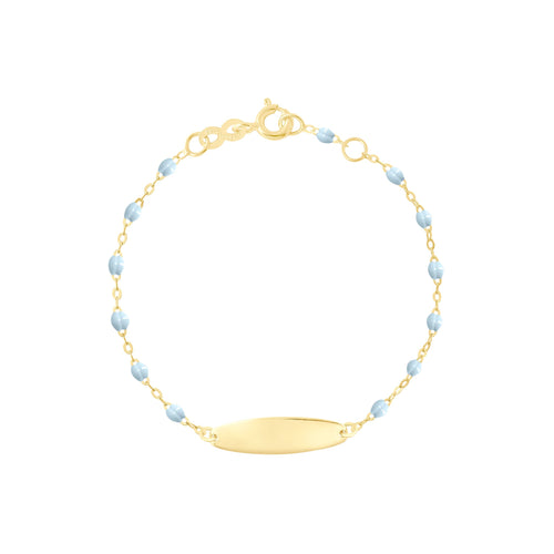 Gigi Clozeau - Bracelet bleu layette Little Gigi, plaque ovale, or jaune, 13 cm