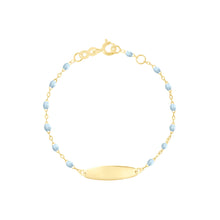 Gigi Clozeau - Bracelet bleu layette Little Gigi, plaque ovale, or jaune, 15 cm