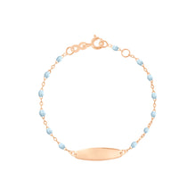 Gigi Clozeau - Bracelet bleu layette Little Gigi, plaque ovale, or rose, 15 cm