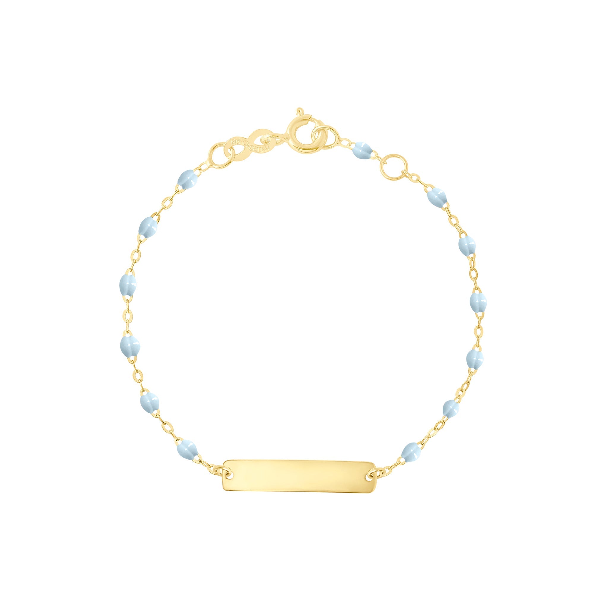 Gigi Clozeau - Bracelet bleu layette Little Gigi, plaque rectangle, or jaune, 13 cm