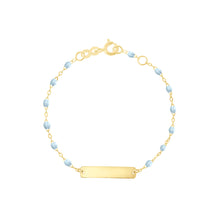 Gigi Clozeau - Bracelet bleu layette Little Gigi, plaque rectangle, or jaune, 13 cm