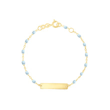 Gigi Clozeau - Bracelet bleu layette Little Gigi, plaque rectangle, or jaune, 15 cm
