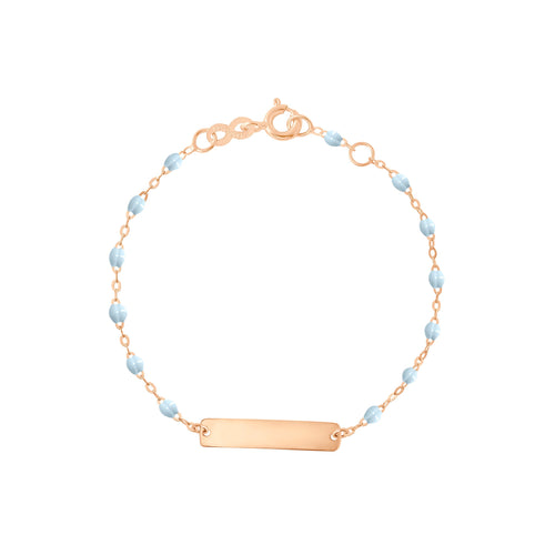 Gigi Clozeau - Bracelet bleu layette Little Gigi, plaque rectangle, or rose, 13 cm
